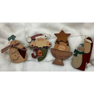 Vintage Primitive 4 Crazy Mountain Vintage 90's Wooden Christmas Tree Ornaments